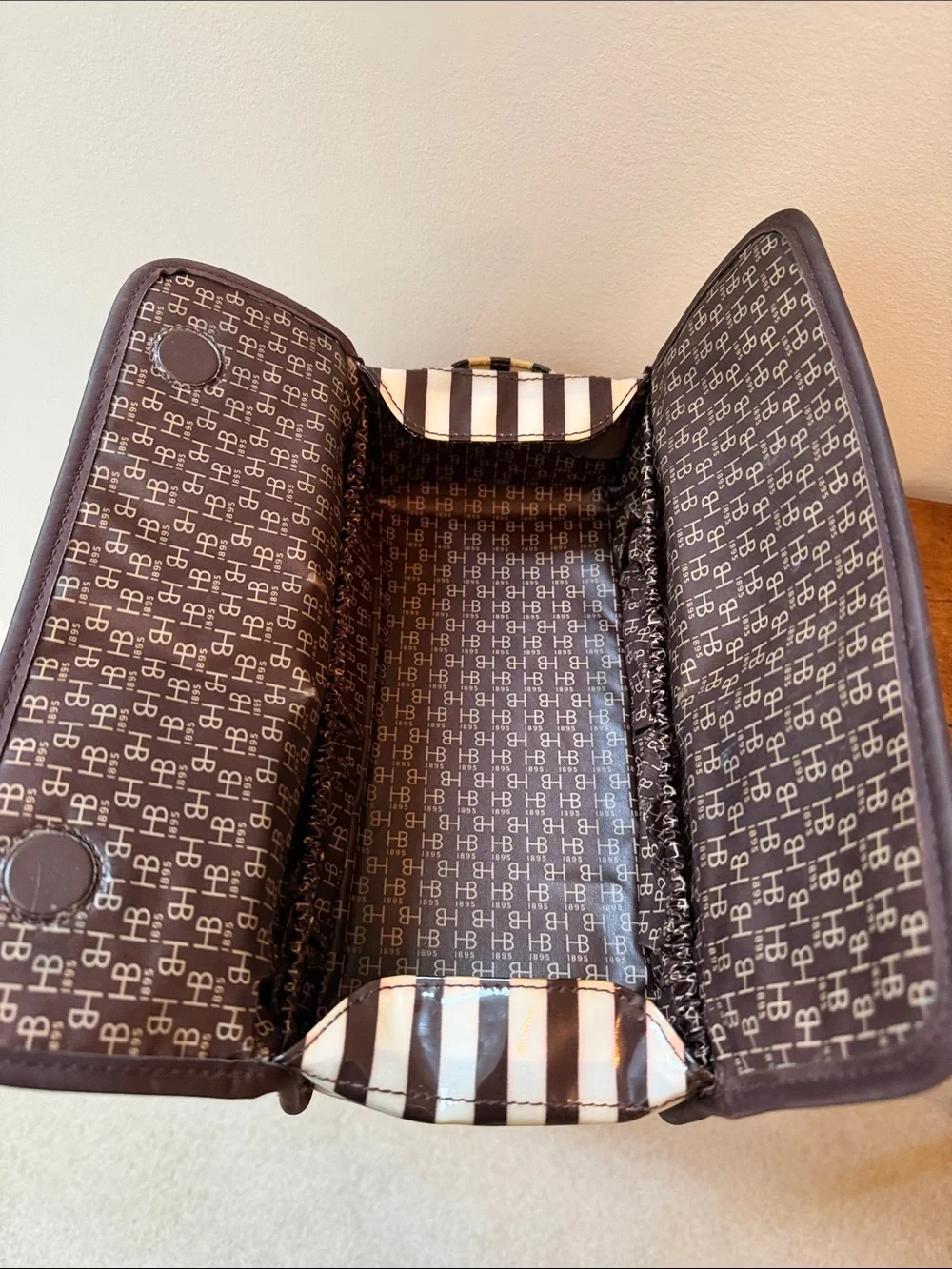 Striped Brown and Cream Cosmetic Pouch